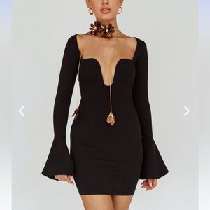 MARIS FLARED CUFF MINI DRESS BLACK